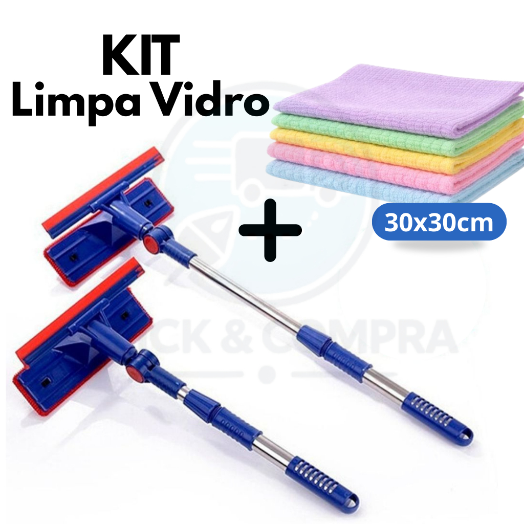 KIT Rodo Limpa Vidro e Janela Extensível 2 em 1 + Pano De Limpeza Microfibra alta Absorção em Oferta na Shopee