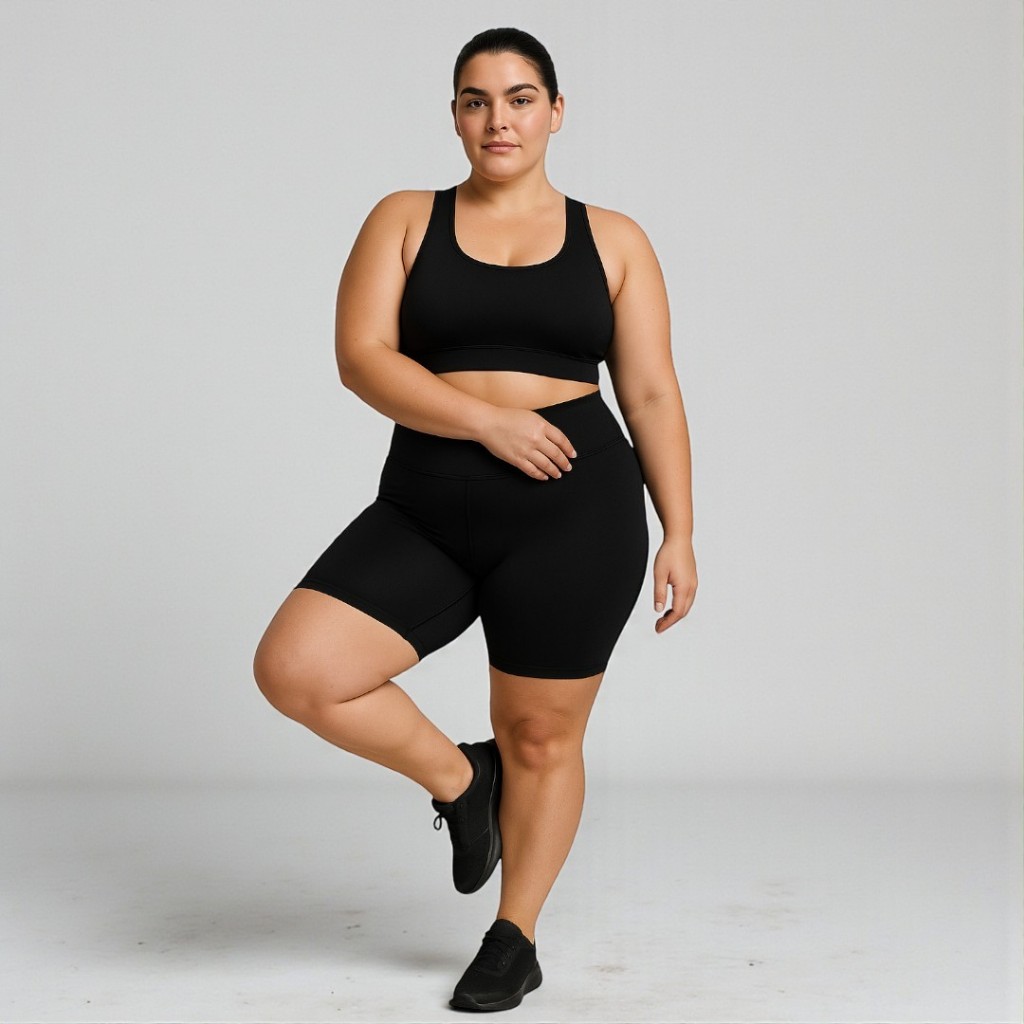 Conjunto Bermuda Ciclista Feminino Plus size Poliamida sem Transparência Cintura Alta Com Compressão