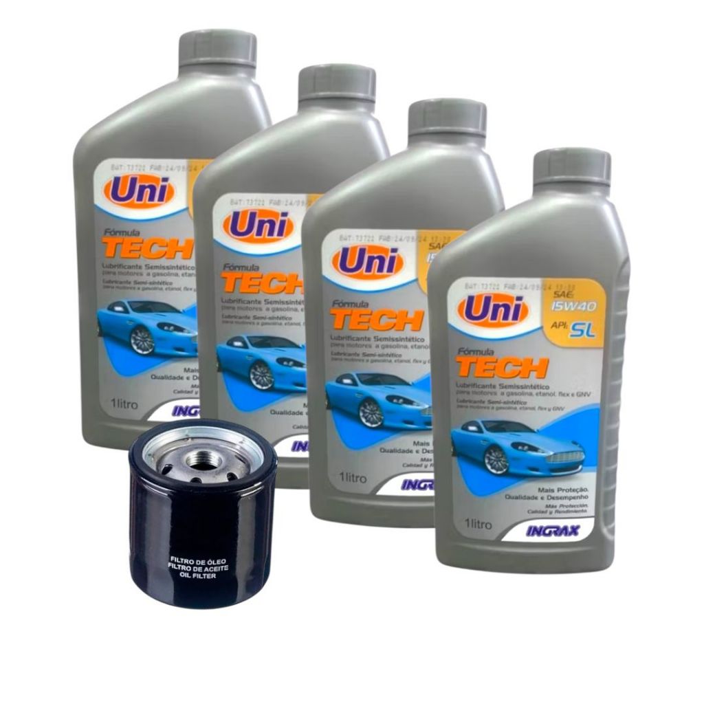 Kit Troca Óleo Motor 15w40 Semissintético Api Sl Gasolina Flex 4L Escolha Seu Filtro Na Descriçao