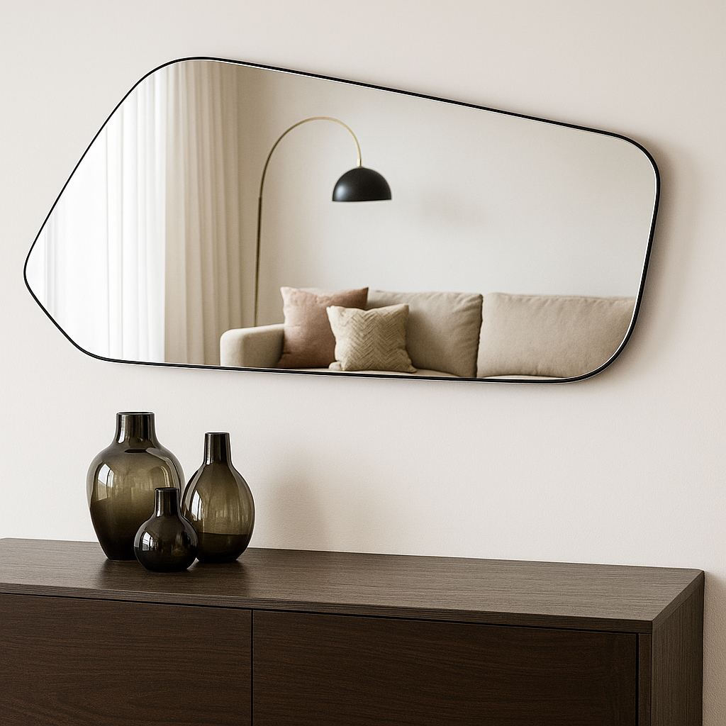 Espelho Organico Grande 110x53cm Para Sala Quarto Banheiro - Moldura Preta
