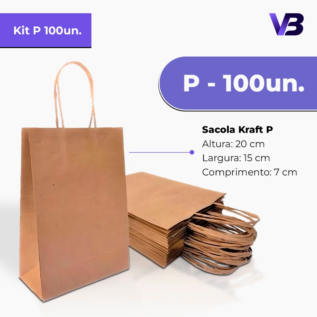 Sacola De Papel Kraft P 15x20x7cm Com 100 Unidades - Delivery Festa Aniversario Presente Lembrancinha em Oferta na Shopee