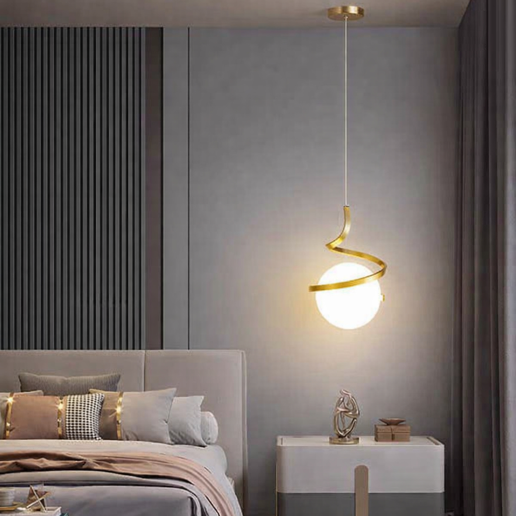 Luminária Pendente Globo Espiral Dourado – Design Moderno para Sala e Quarto em Oferta na Shopee