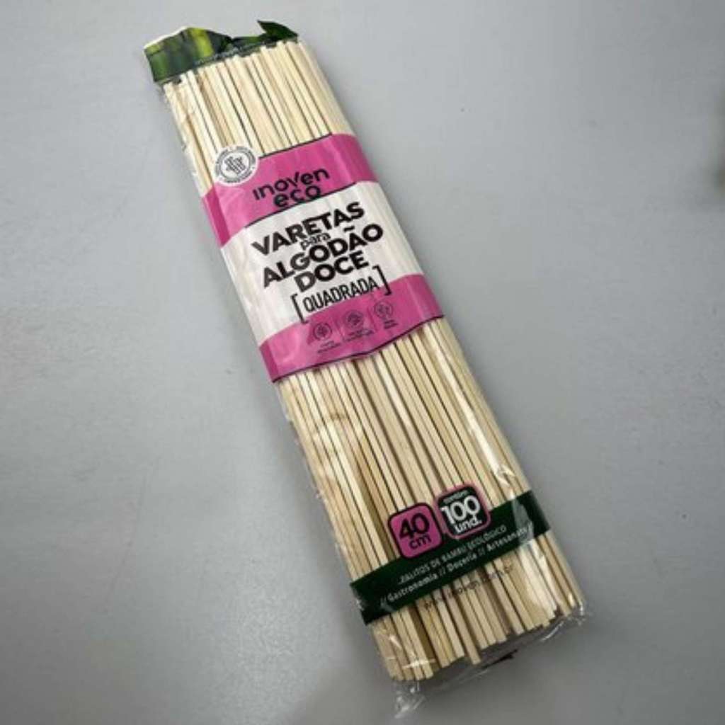 Palito de Algodão Doce de Madeira 40cm 100 Unidades - Inoven