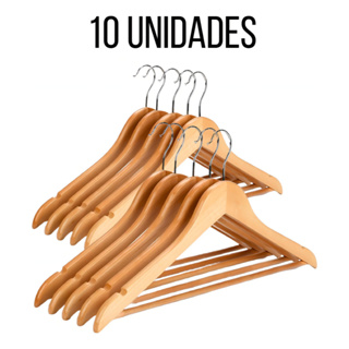 Kit 10 Cabide de Madeira Adulto Reforçado Luxo Antiderrapante  Organizador de Guarda-Roupa em Oferta na Shopee