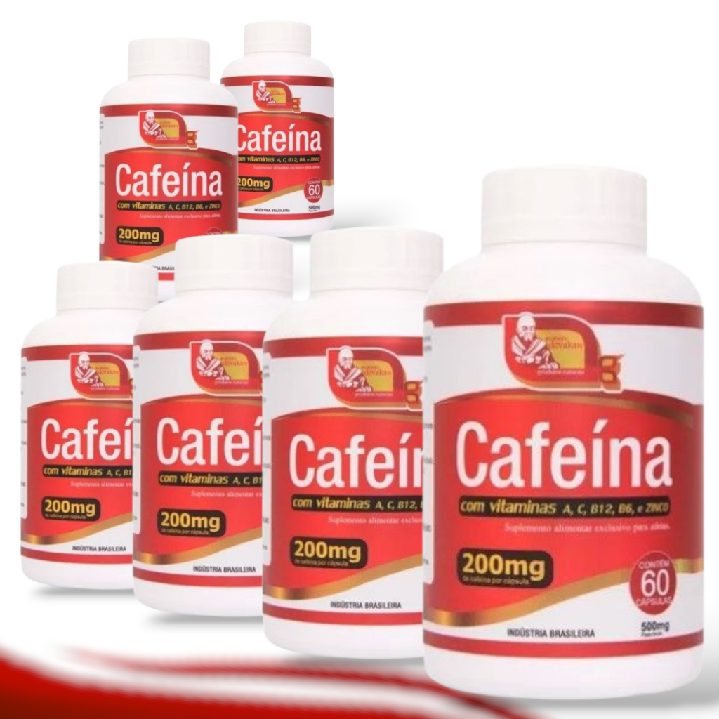 12 Cafeína Com Vitaminas A,C, B12, B6 e Zinco 200 Mg 60 Cápsulas Suplemento Devakan Energia e foco