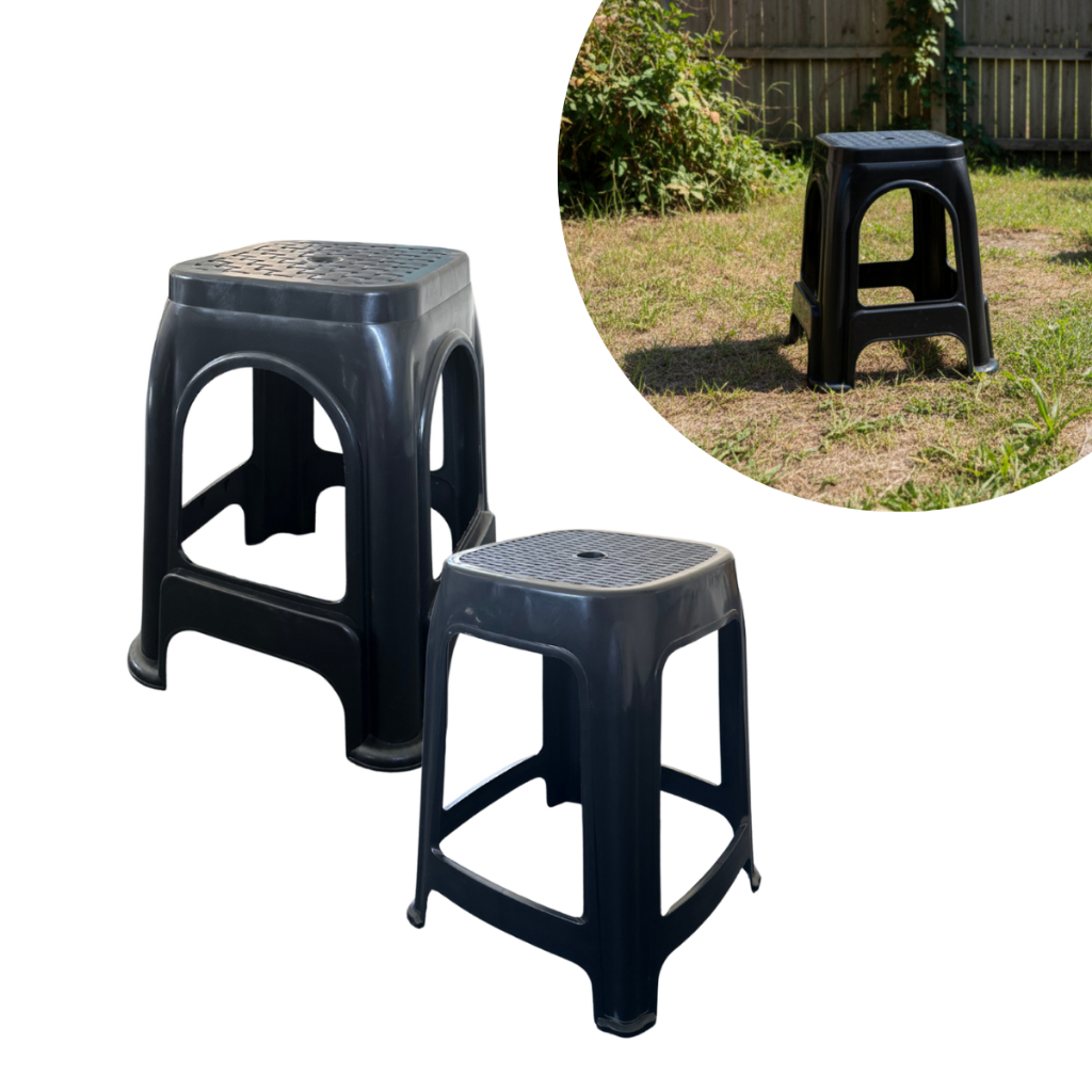 Kit 2-5 Banco de Plástico Preto Pequeno Grande Resistente Uso Versátil MEGA em Oferta na Shopee