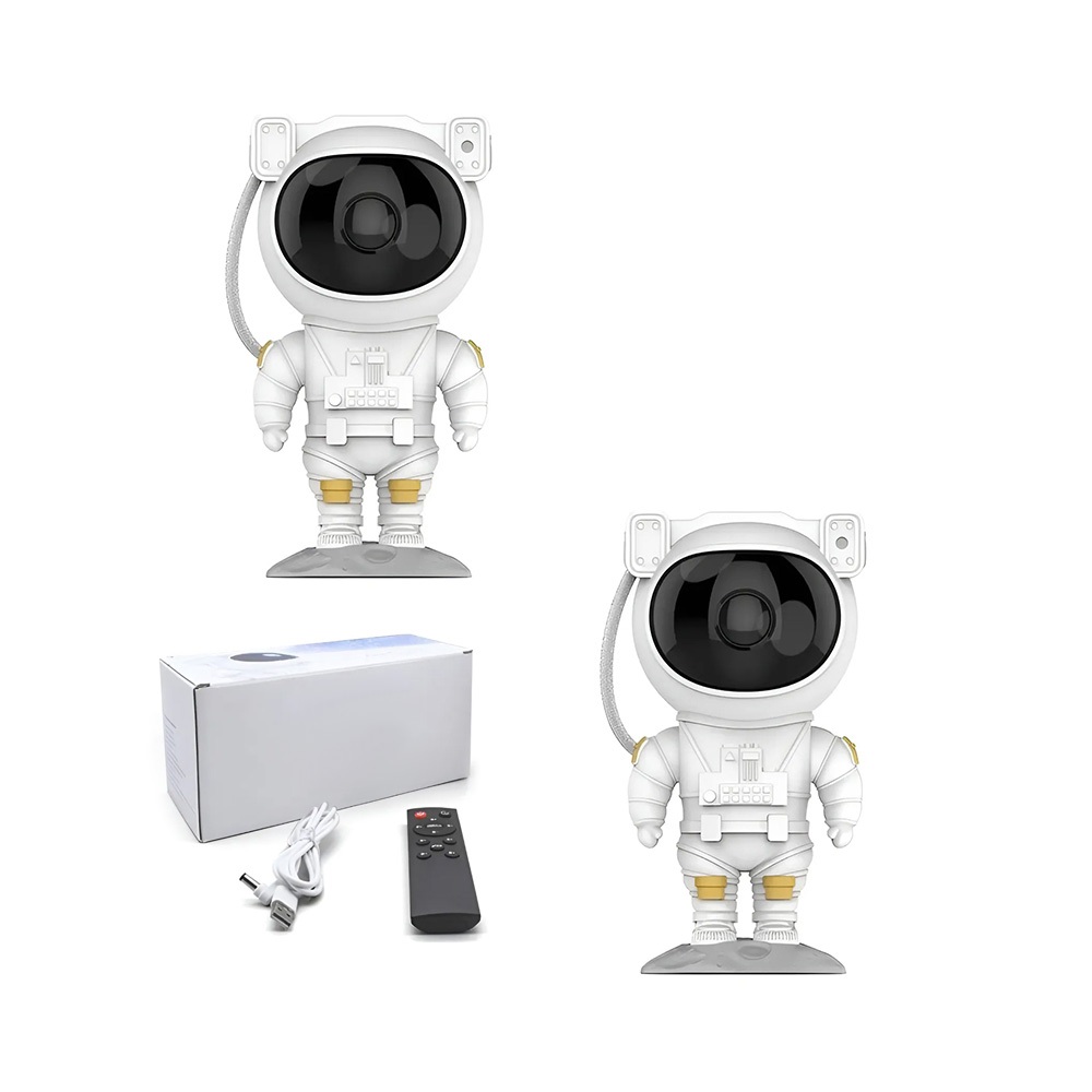 Kit 2 Luminárias Robo Astronauta Projetor Galáxia Crianças Luzes Noturnas Estrelas