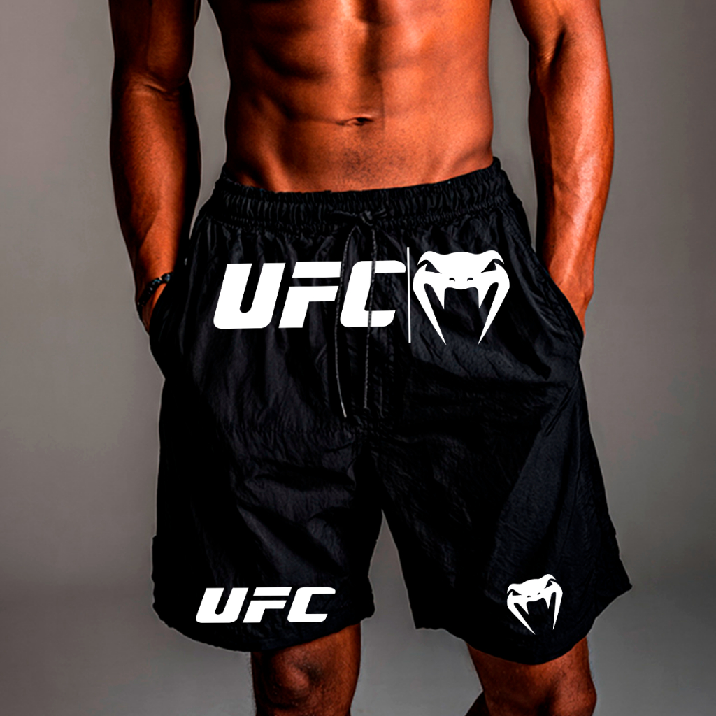 Short Bermuda Masculino Tactel Com Elastano UFC Esportivo Luta Livre Cool Moda Casual Praia Academia