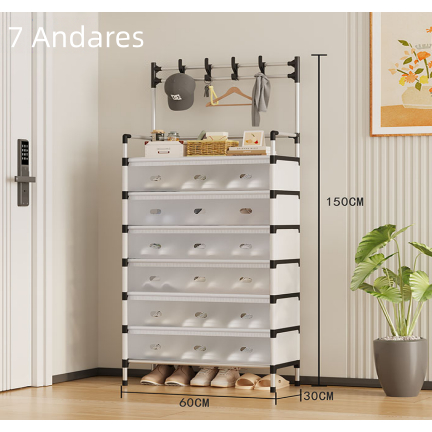 Sapateira Com Cabideiro 7/6/5 Andares Multiuso Organizador Vertical Com Fechamento Anti-Poeira Para Calçados E Roupas