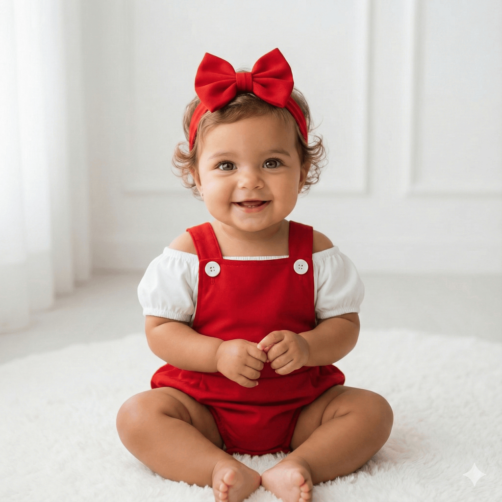 Jardineira 3 Peças Ciganinha + Body + Laço de Cabelo Mesversário Fantasia Bebê Infantil Moda Ensaio