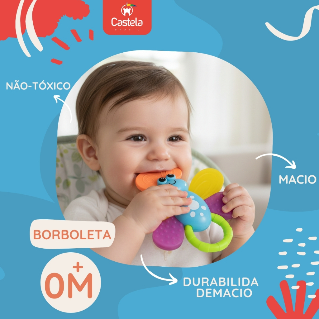 Detalhes do Chocalho Infantil Animal Borboleta Mordedor Divertido Bebe Livre BPA Castela