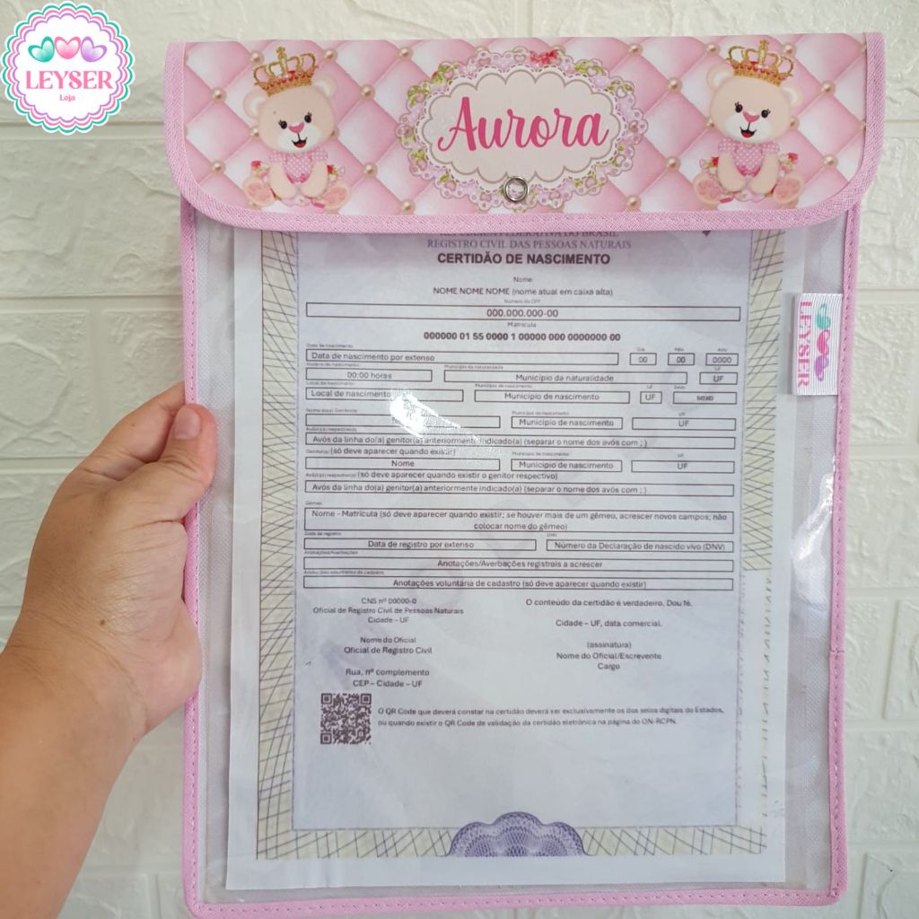Capa Porta Certidão de Nascimento Personalizada com Nome do Bebê | Enxoval Maternidade