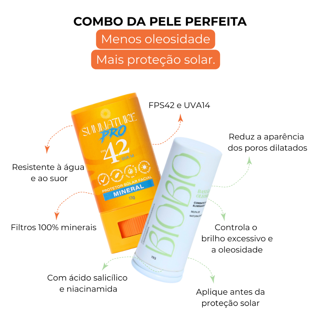 Kit Pele Protegida E Sem Oleosidade: Protetor Solar Bastão Fps42 + Bastão Anti Oleosidade Ácido Salicílico Niacinamida