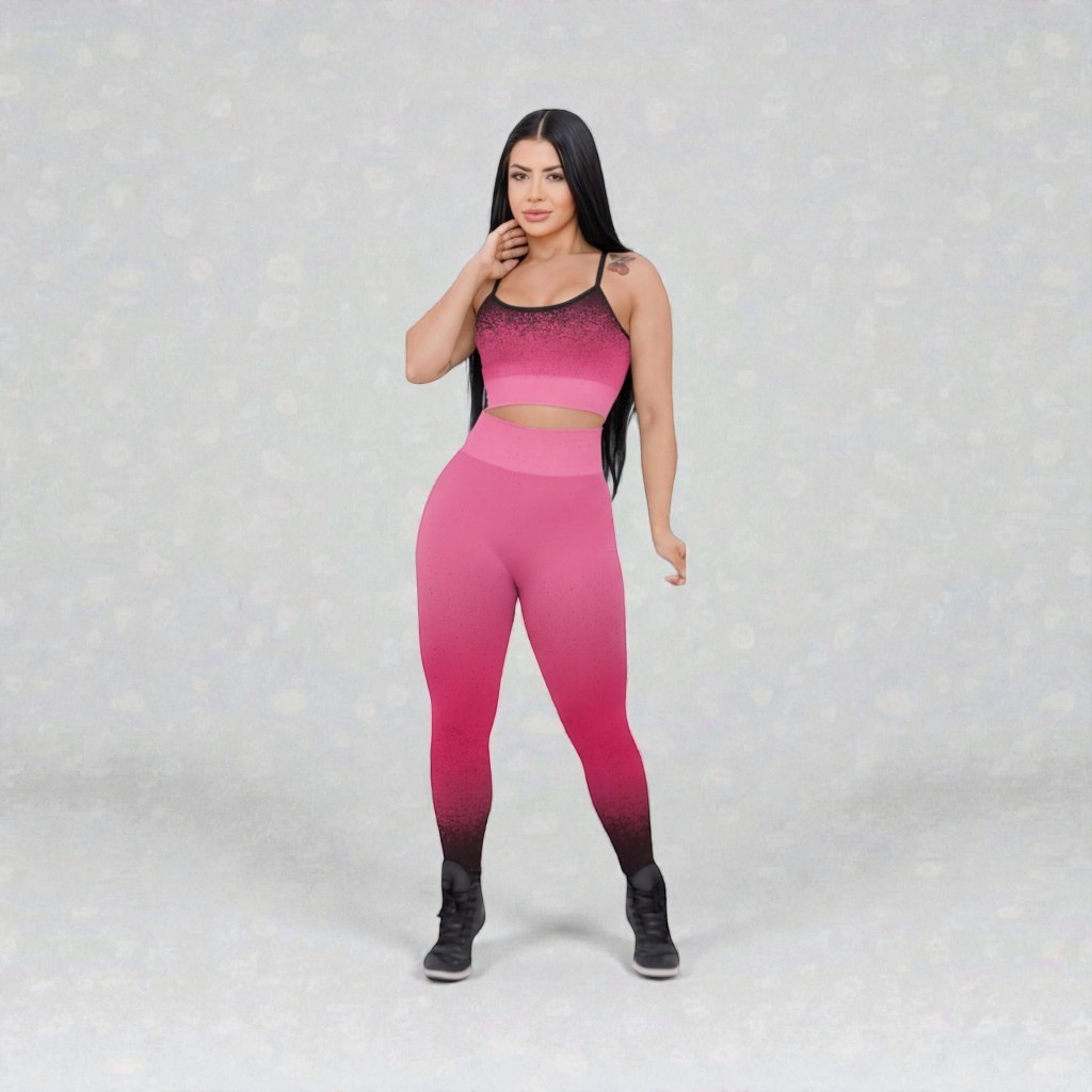 Conjunto De Academia Feminino Calça Legging Zero Transparência Cintura Alta Top Sem Bojo Moda Fitnes