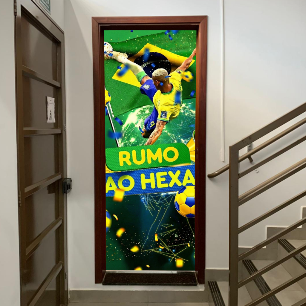 Capa De Porta Torcida Brasil Futebol 2026 0,85x2,10 Decoração C/Elástico Lavável Premium