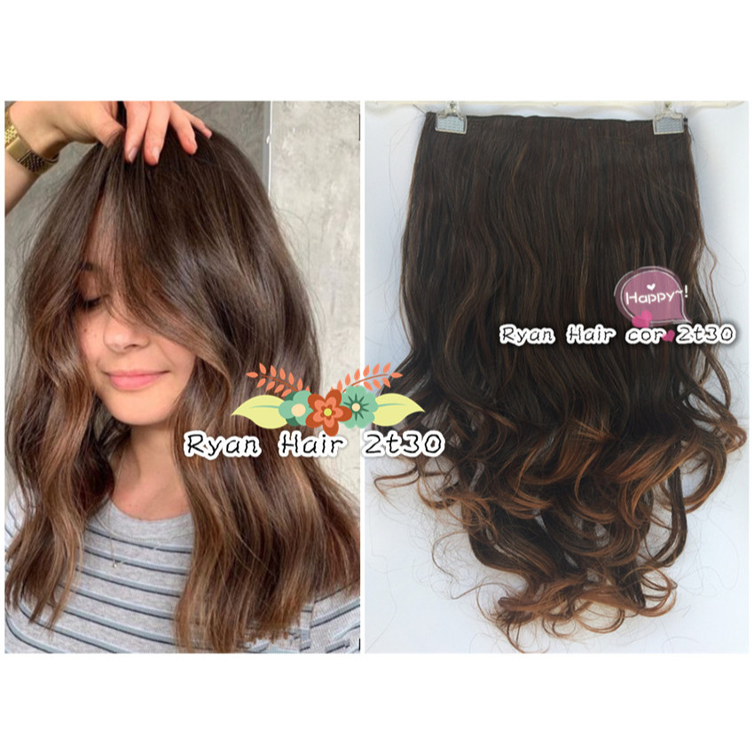 4h16aO - Cabelo aplique tic tac cor castanho natural com mechas loiro mel ondulado luzes fibra organico 2t30 dourado