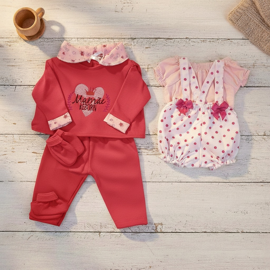 Kit Roupinha Bebê Reborn Jardineira + Pijama 5 Peças - Veste de 45 a 50cm! · foto 2