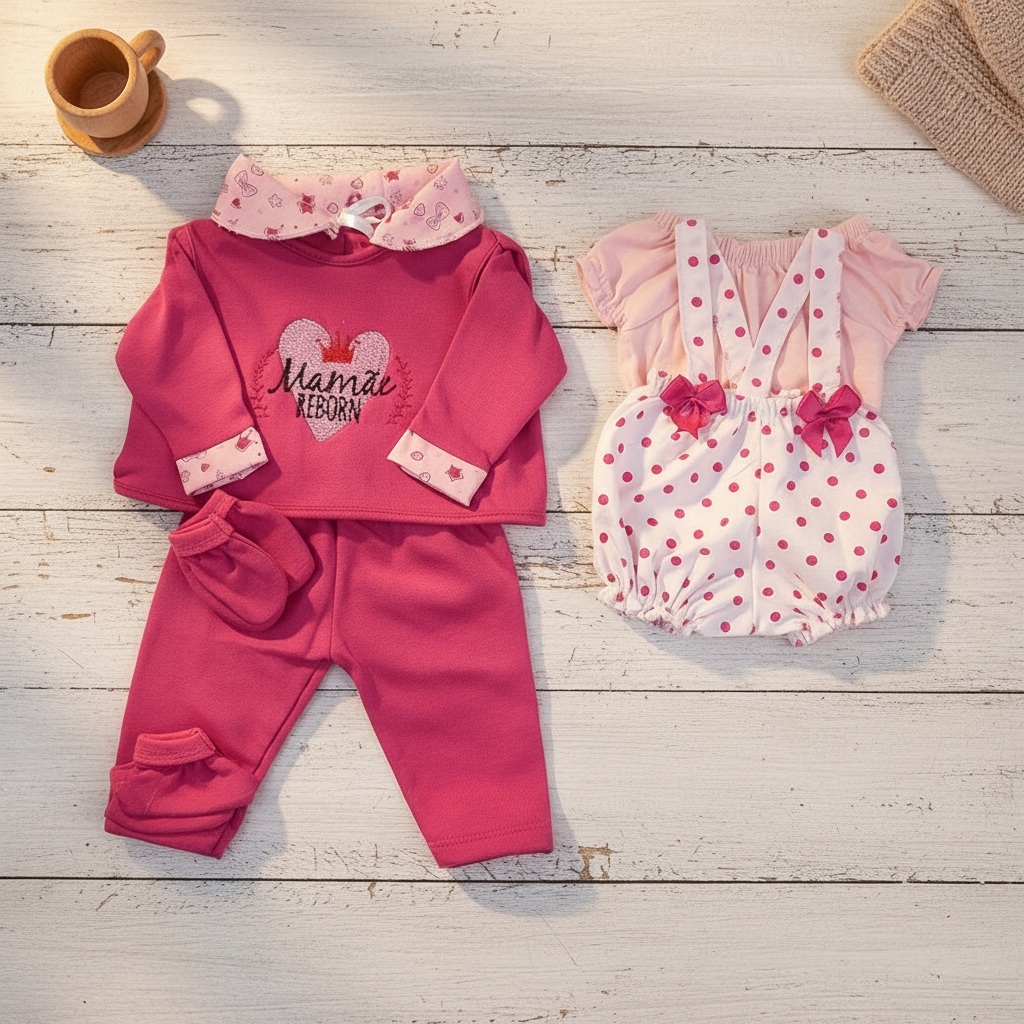 Kit Roupinha Bebê Reborn Jardineira + Pijama 5 Peças em Oferta na Shopee