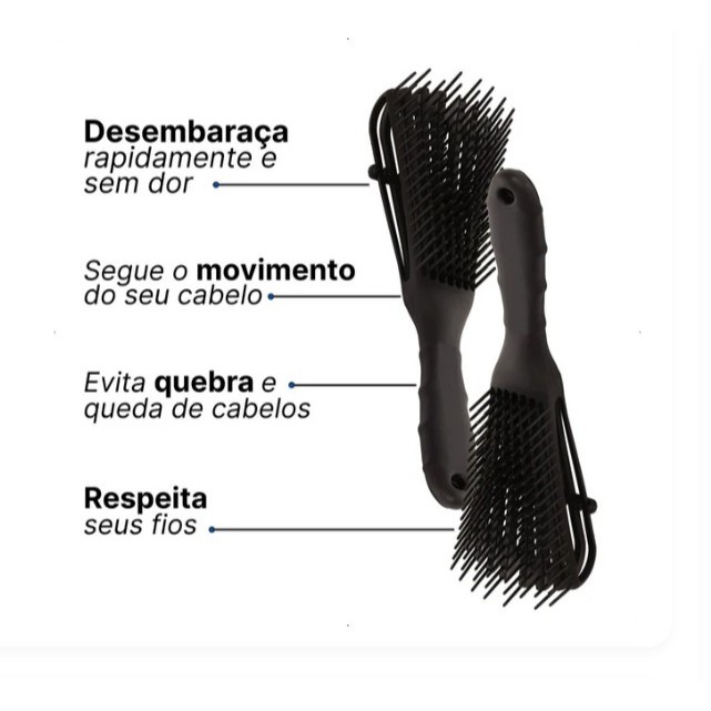 Escova Polvo Preta de Finalização e Desembaraçar Cabelos Cacheados Crespos e Ondulados