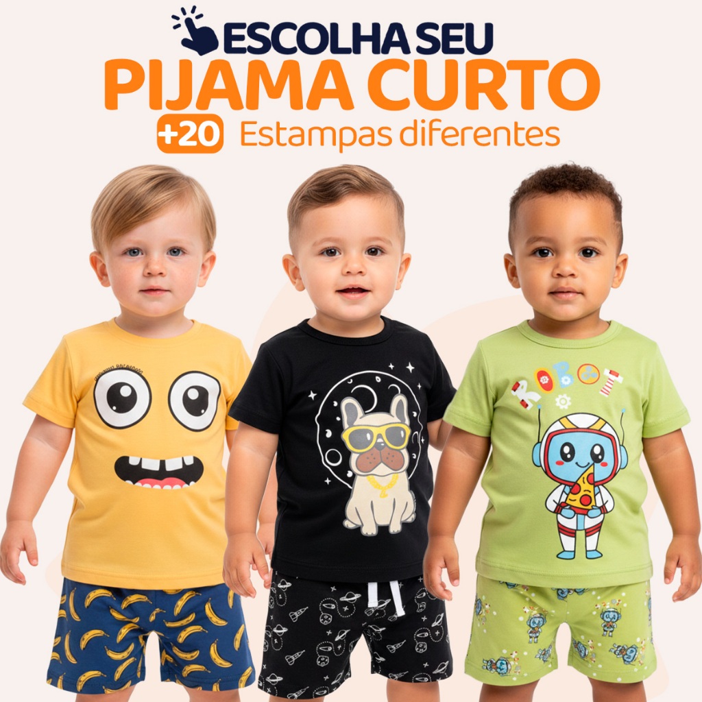 Pijama Curto para Bebê Menino Confortavel com Estampas e Divertidas Pijama Verão Roupa para Bebê Menino do 1 ao 10 l05 em Oferta na Shopee