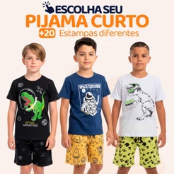 Pijama Curto Menino Infantil Confortavel com Estampas Divertidas Pijama Verão Infantil para Menino do 1 ao 10 l05
