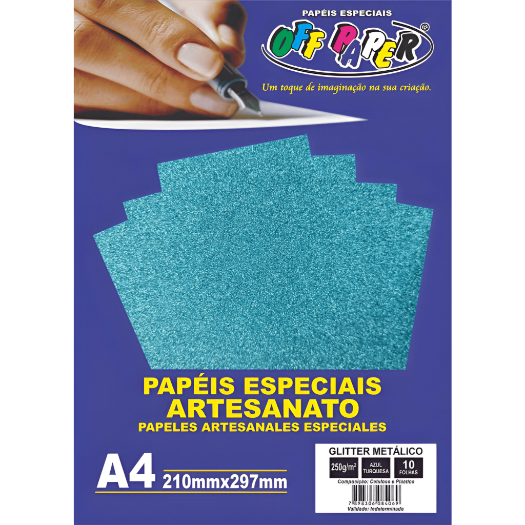 Papel Glitter Metalizado Azul Turquesa 250g 10fls Off Paper