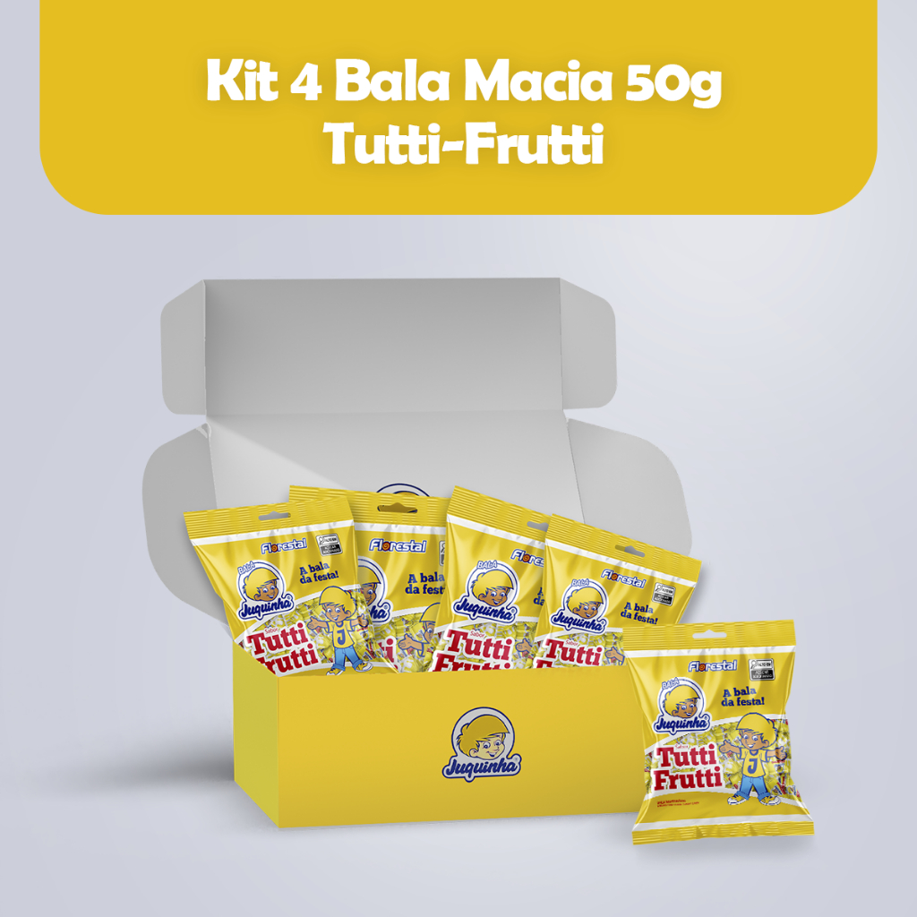 Kit 4 Pacotes de Bala Macia Tutti Frutti 50g Cada Mastigável Para Festa Infantil em Oferta na Shopee