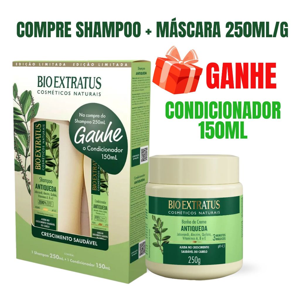 Kit Antiqueda Bioextratus Shampoo + Máscara 250ml/g + Condicionador 150ml | Jaborandi Antiqueda