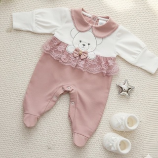 Macacão Bebê Ursinha Manga Longa com Gola Bordado Saida de Maternidade em Oferta na Shopee