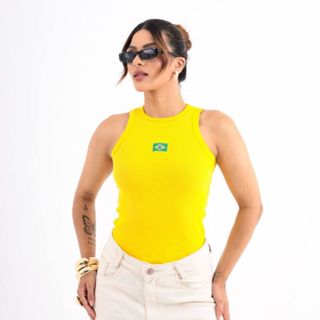 Regata Ribana Brasil Bordada BabyLook Feminina Copa em Oferta na Shopee