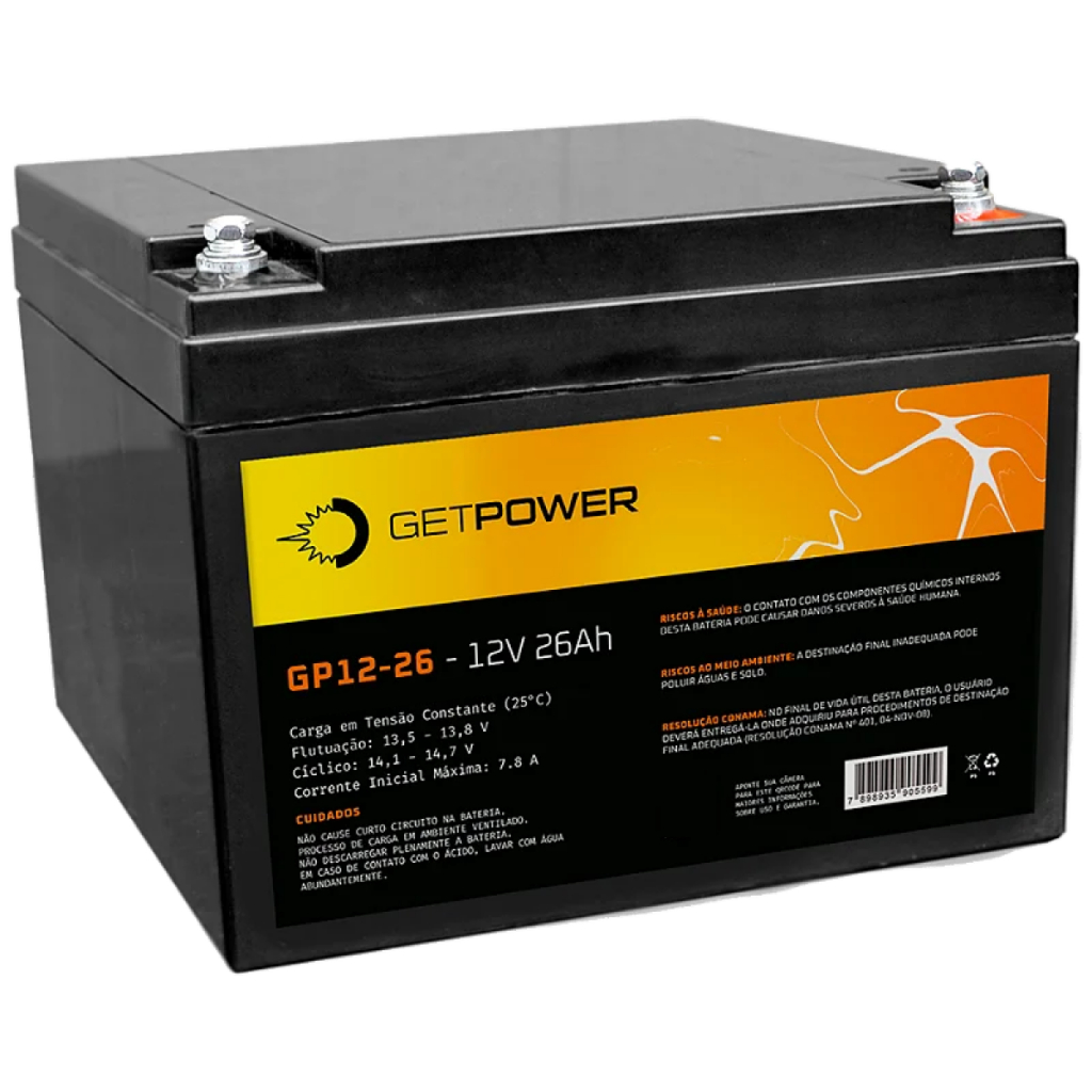 BATERIA GETPOWER 12V 26AH GP 1226 M5 GETPOWER ORIGINAL - GP1226 para ups,nobreaks,cadeira de roda,