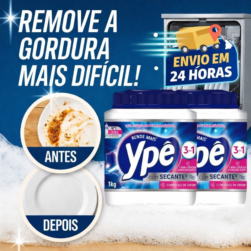 Imagem Lava Louças Ypê em Pó 1Kg -Detergente para Máquina -Limpeza Profunda e Secagem