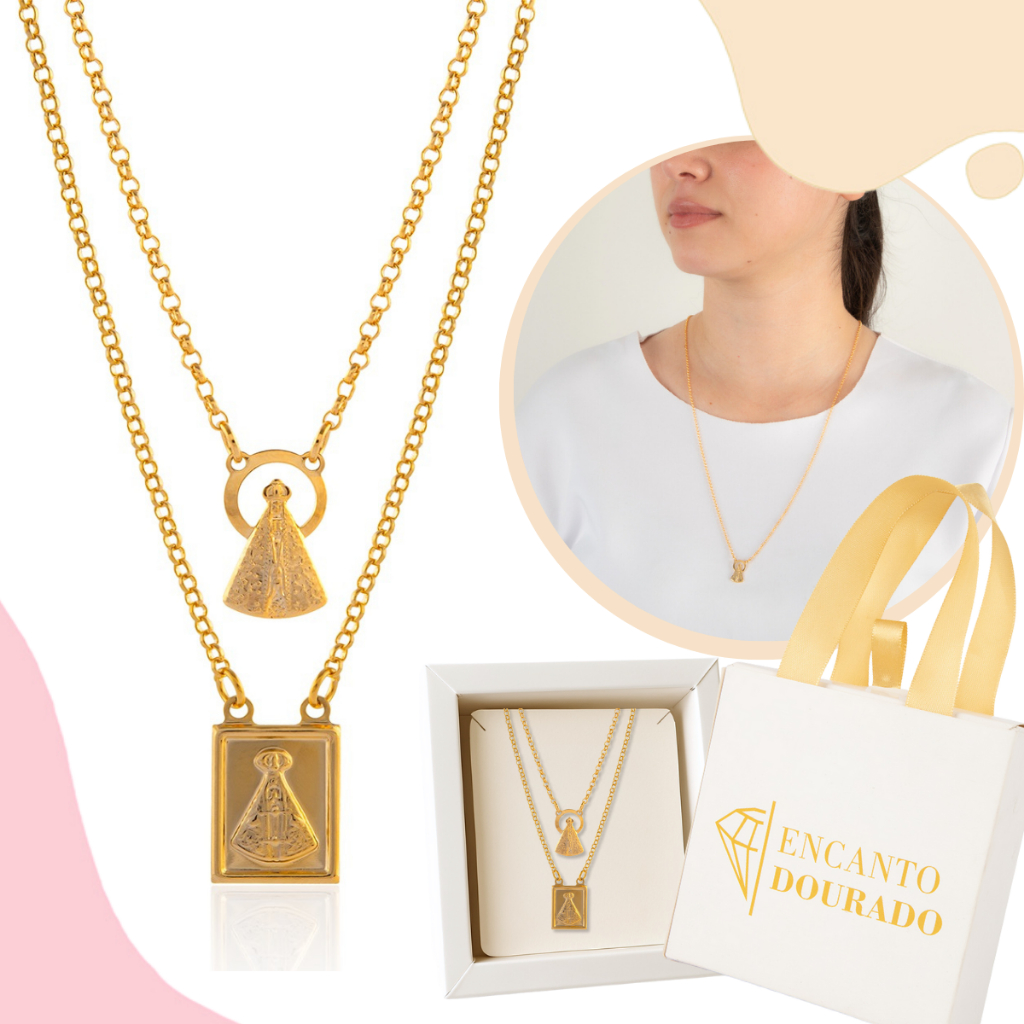 Escapulário Banhado a Ouro Feminino Nossa Senhora de Aparecida