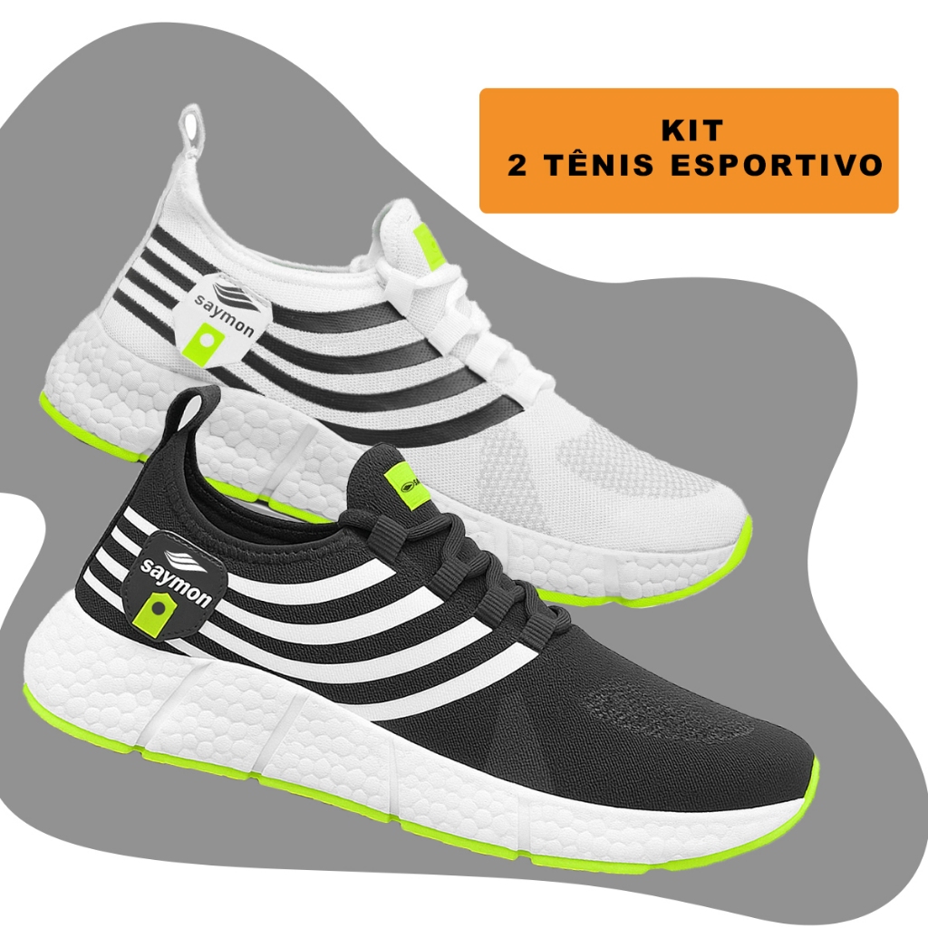 Kit 2 Pares Tenis Yy Saymon Fast Masculino Esportivo Corrida Original Novo Leve Combo