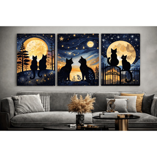 Quadro Decorativo Mosaico Gato E Lua Animal Noite Decoração Sala em Oferta na Shopee