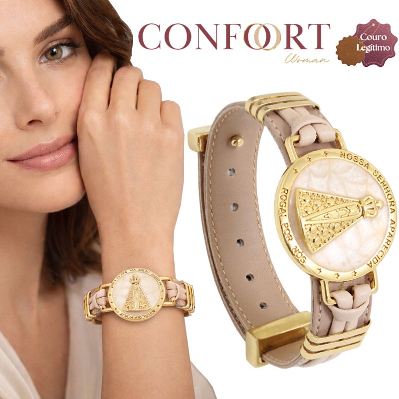 Pulseira Feminina Semijóia Couro Country Nossa Senhora Proteção Fé Mãe Protetora - MODELOS PREMIUM em Oferta na Shopee
