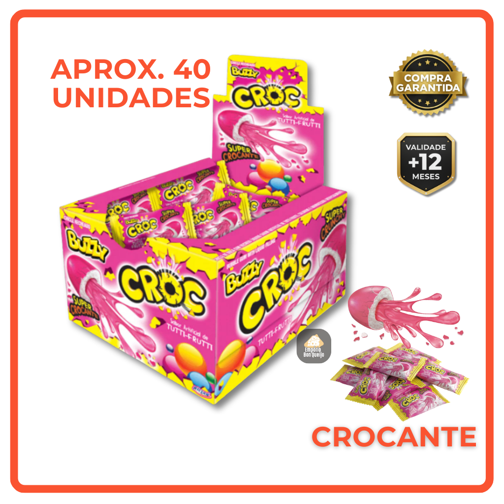 Caixa Chiclete Buzzy Croc Tutti-Frutti 40un Chicle Com Casquinha Crocante Festa Saquinho Surpresa em Oferta na Shopee