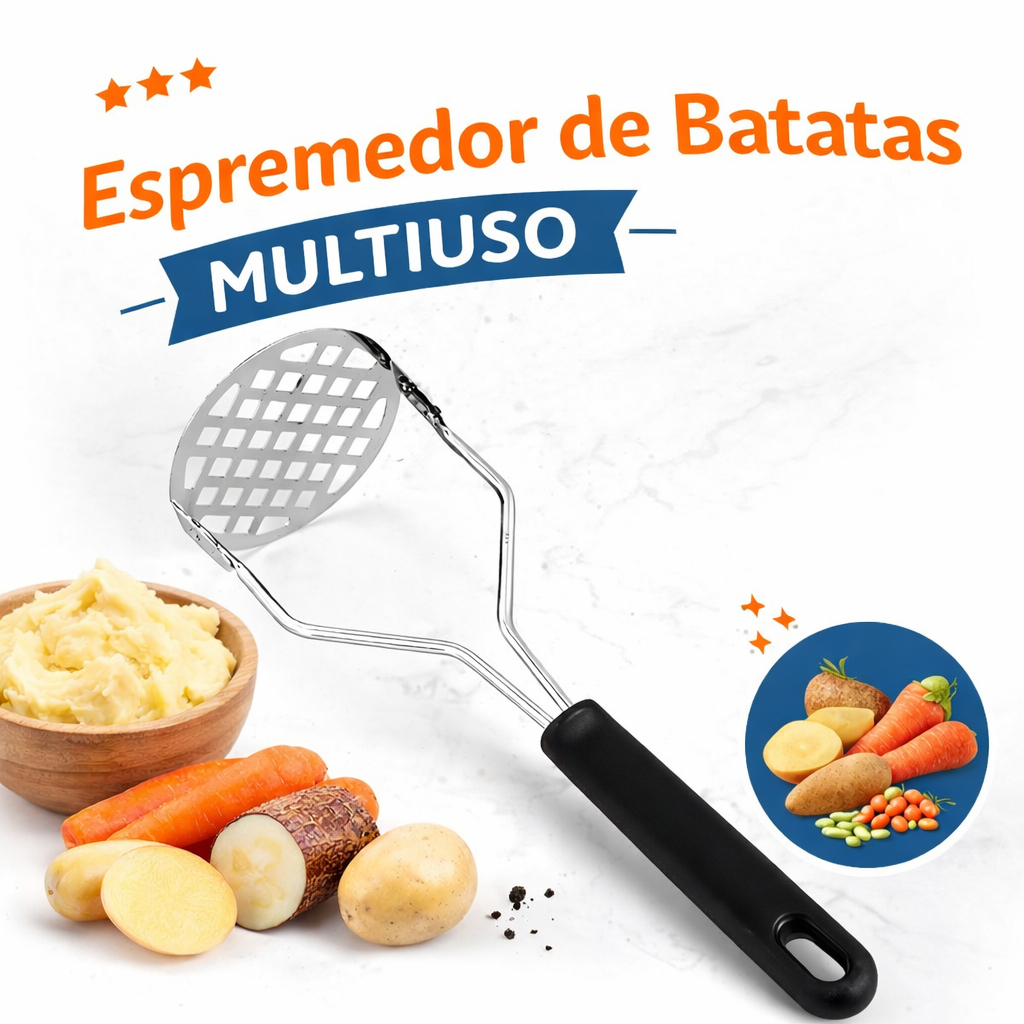 Amassador de Batatas Manual Multiuso em Aço Inox com Cabo Plástico | Espremedor de Legumes para Cozinha em Oferta na Shopee