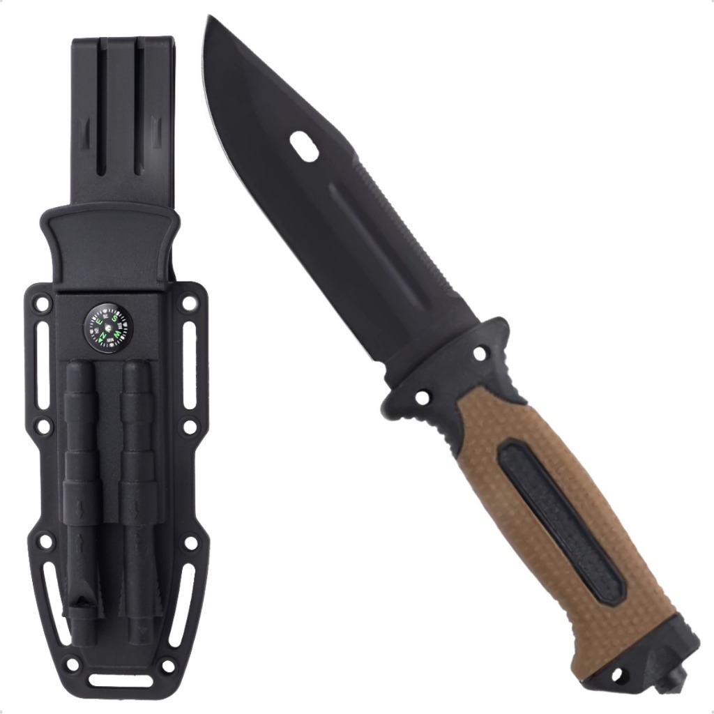 Faca Tática Militar +1,5 m PARACORD 550 p/Caça, Pesca/Sobrevivência;com bainha,afiador, apito e pederneira - COR SORTIDA em Oferta na Shopee