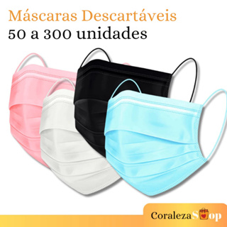 Máscara Descartável Tripla Camada e Clipe Nasal | 50 a 300 Unidades Cores Diversas - ENVIO IMEDIATO em Oferta na Shopee