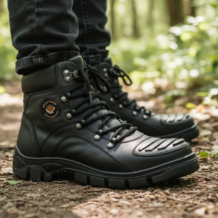 Bota Coturno Masculino Couro Legítimo Cano Baixo Bico Emborrachado Motociclista Segurança Trabalho