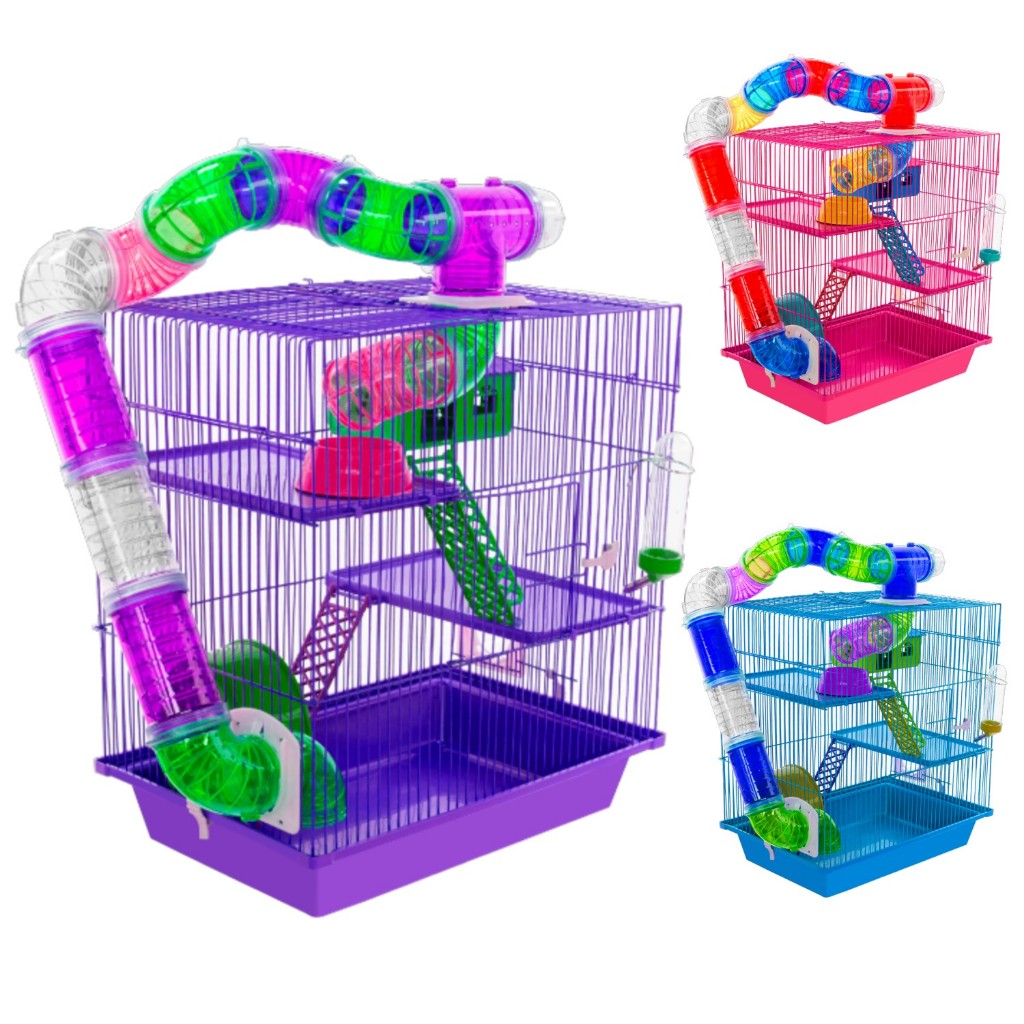 Gaiola Hamster Com Casa Grande Completa 3 Andares Tubo Luxo em Oferta na Shopee