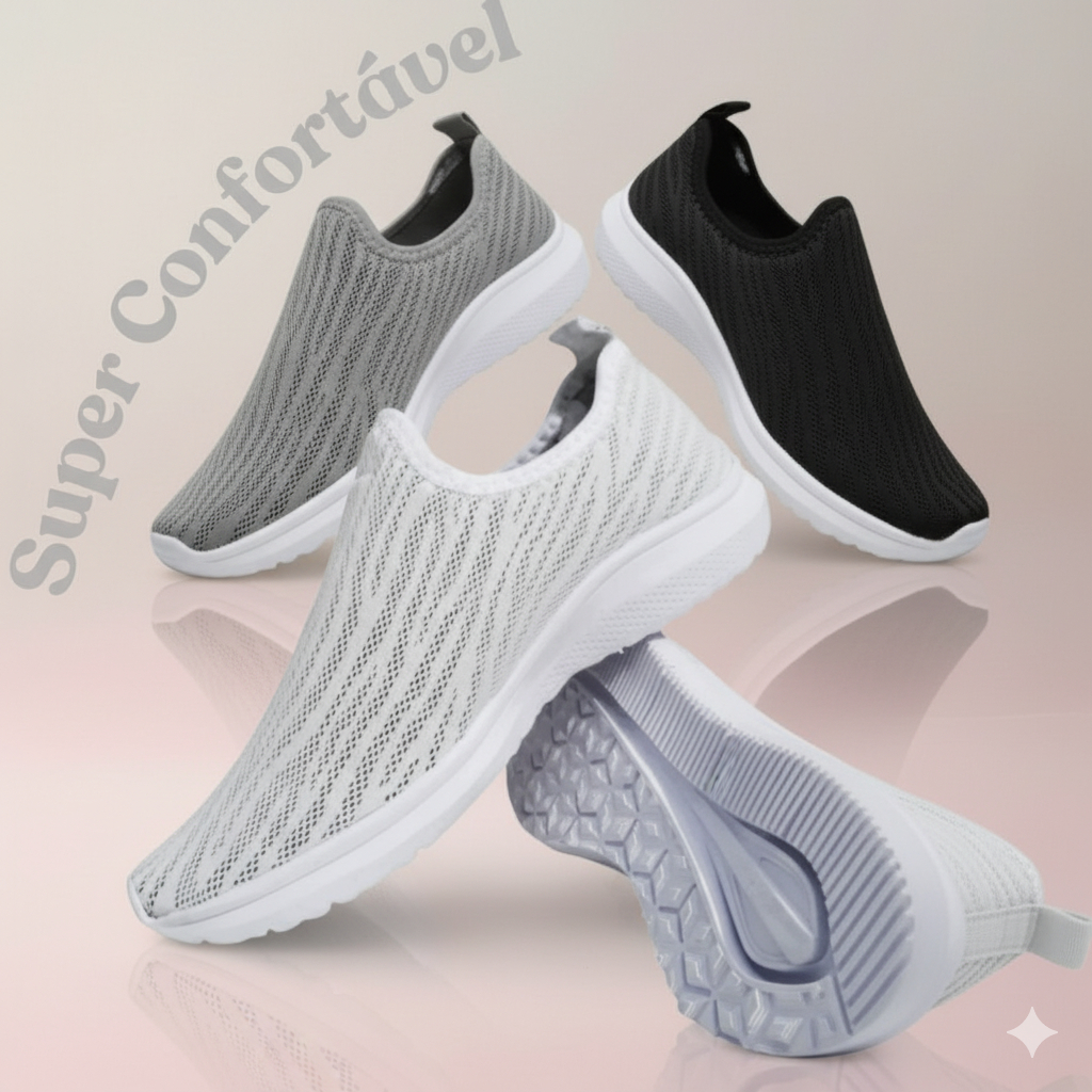 Tênis Feminino Slip On Calce Fácil Macio Casual Blogueira Tendência Do Ano