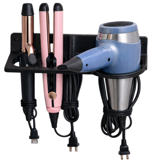 Suporte de Parede para Secador, Chapinha e Babyliss Organizador de Banheiro 3 em 1
