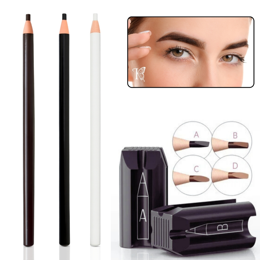 Lápis Dermatográfico Marrom Preto ou Branco + Apontador para Design de Sobrancelha