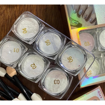 Kit Com 6 Potinhos De Glitter Pó Sereia Holográfico Decoração Para Unhas