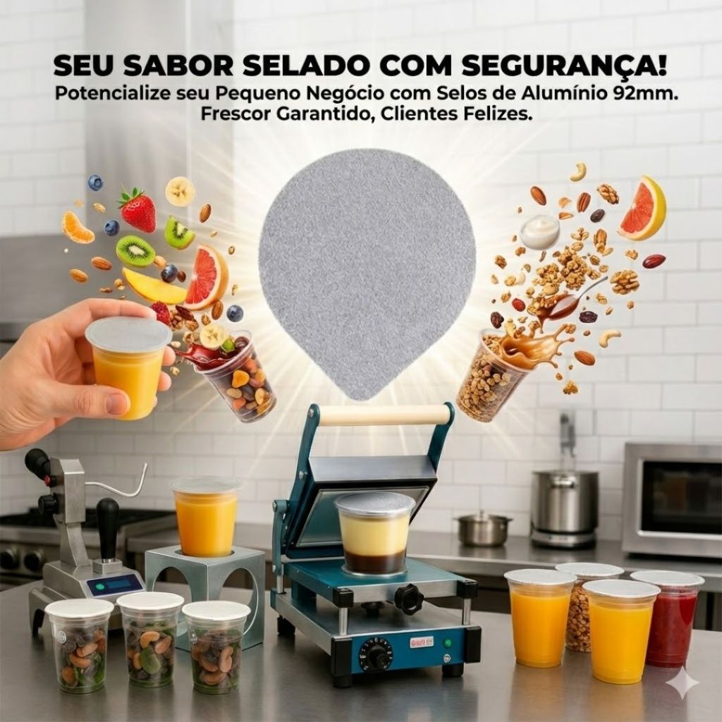 Selo Laminados 92mm alumínio Para potes Copo PP Pead 100 peças Lacre Unidades Laminado Alimentos