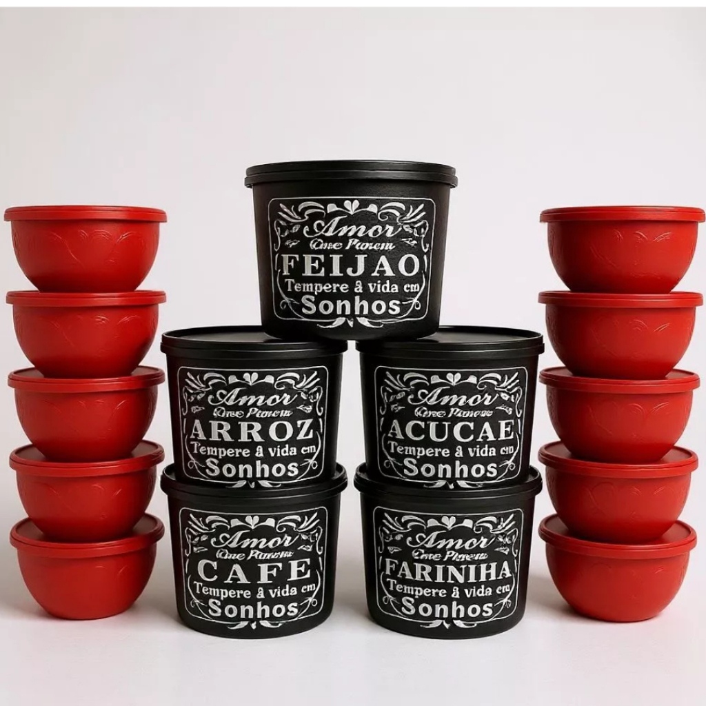 Kit Jogo de Cozinha c/15 Potes de Plastico Hermetico Resistente Ideal para Armazenar Alimentos