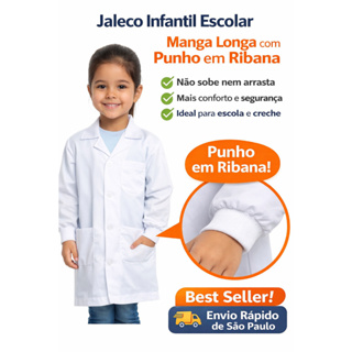 Jaleco Avental Infantil Unissex Manga Longa Com Punho Ribana Oxyford em Oferta na Shopee