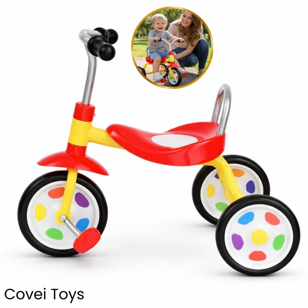 Triciclo Bebê Infantil Motoquinha Velotrol Brinquedo Vermelho Amarelo Infantil Motoquinha Velotrol Com pedal Covei Toys